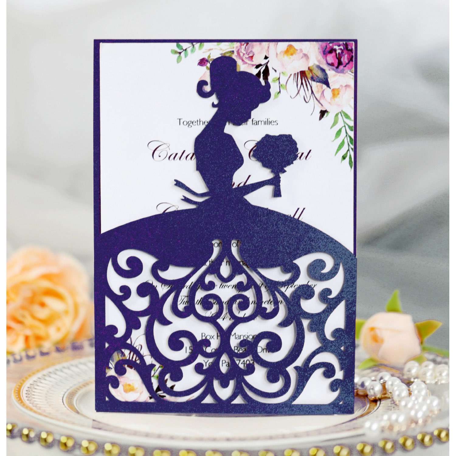 Beautiful Girl Invitation Card Laser Cut Iridescent Paper Wedding Card Personalized Custom